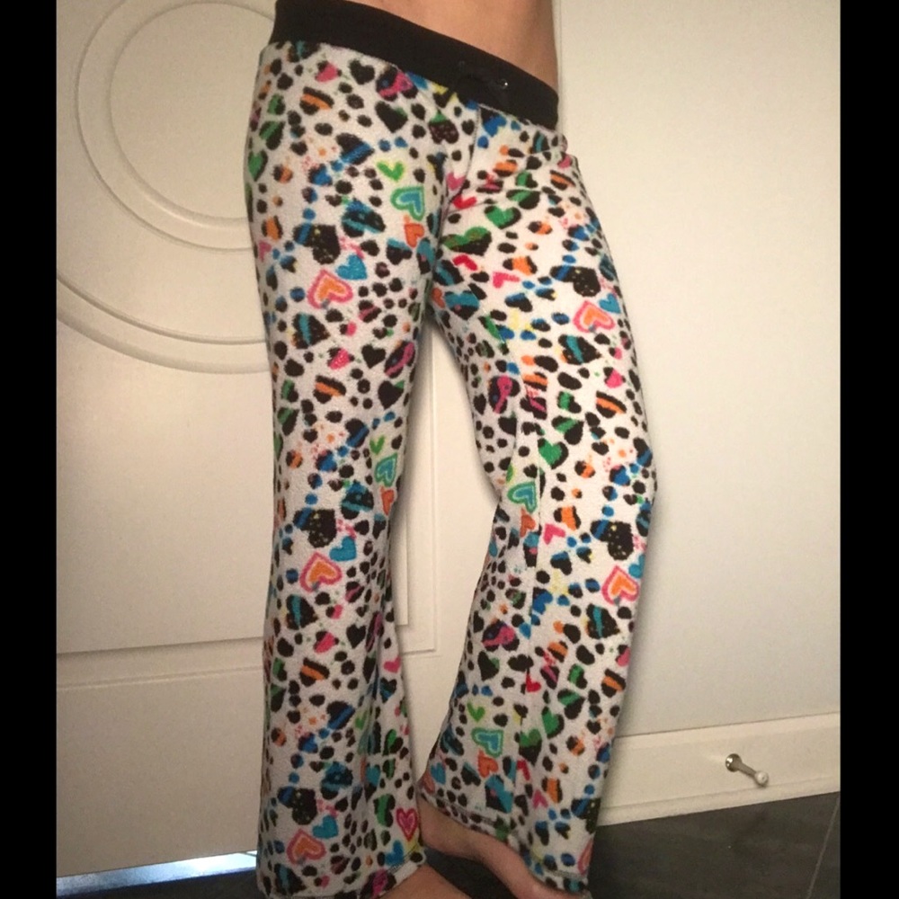 Derek Heart White Pajama Pants (with Multicolored Heart Design), Sz. M